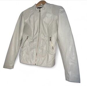 Elegant Cream Leather Jacket for Women